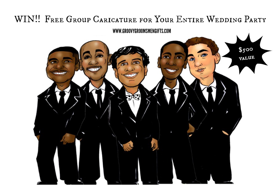 Group caricature for wedding party.