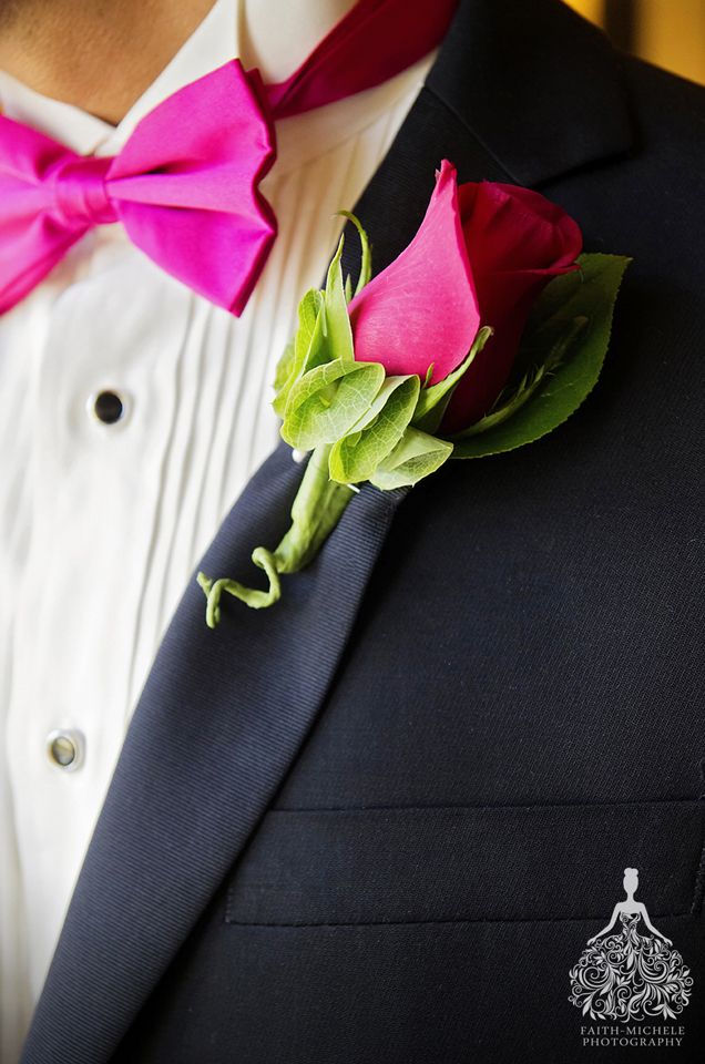 Stunning magenta rose and lime boutonniere. Photo by Faith Michele Photography.