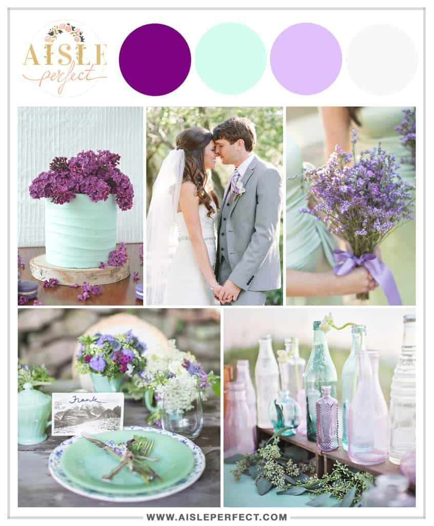 Mint, Lavender, Bright Plum, and Muted Grey Palette