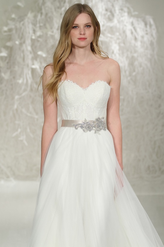 Model walks runway in a gown from the Watters Spring 2016 bridal runway show by Vatana Watters, during New York Bridal Fashion Week Spring 2016.