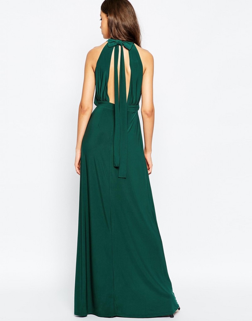 Holiday Wedding Guest Outfit-ASOS Halter Plunge Maxi Dress