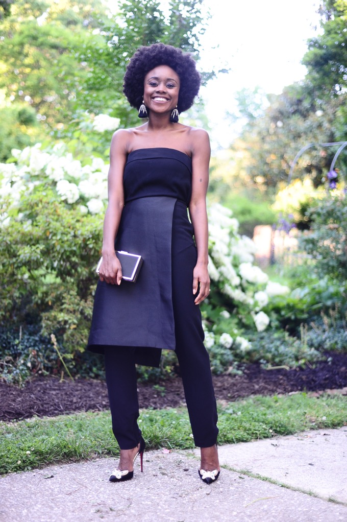 Strapless black wedding outfit- jumpsuit