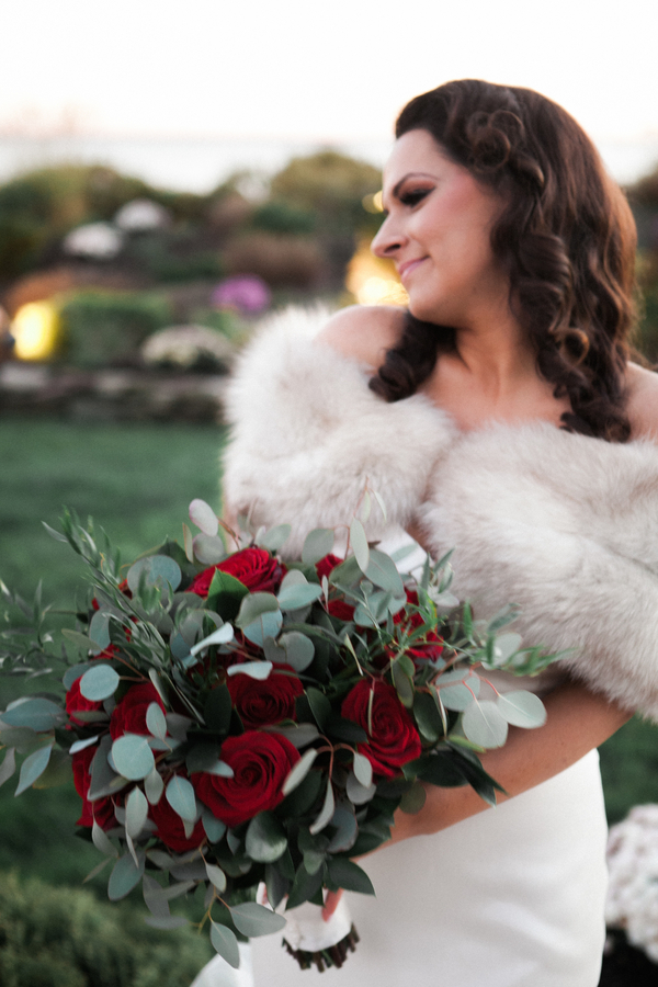 Classic Red Rose Wedding New York - Pin Me Up Hair - House of Makeup - Bayview Florist - Alvina Valenta Wedding Dress - Wedding Paper Diva Invitations - Hatherly Jewelry - Lands End NY - Vintage Fur Stole Shawl Wrap