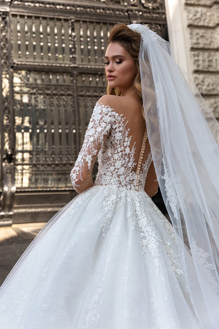 illusion off shoulder ballgown by Crystal Design Couture