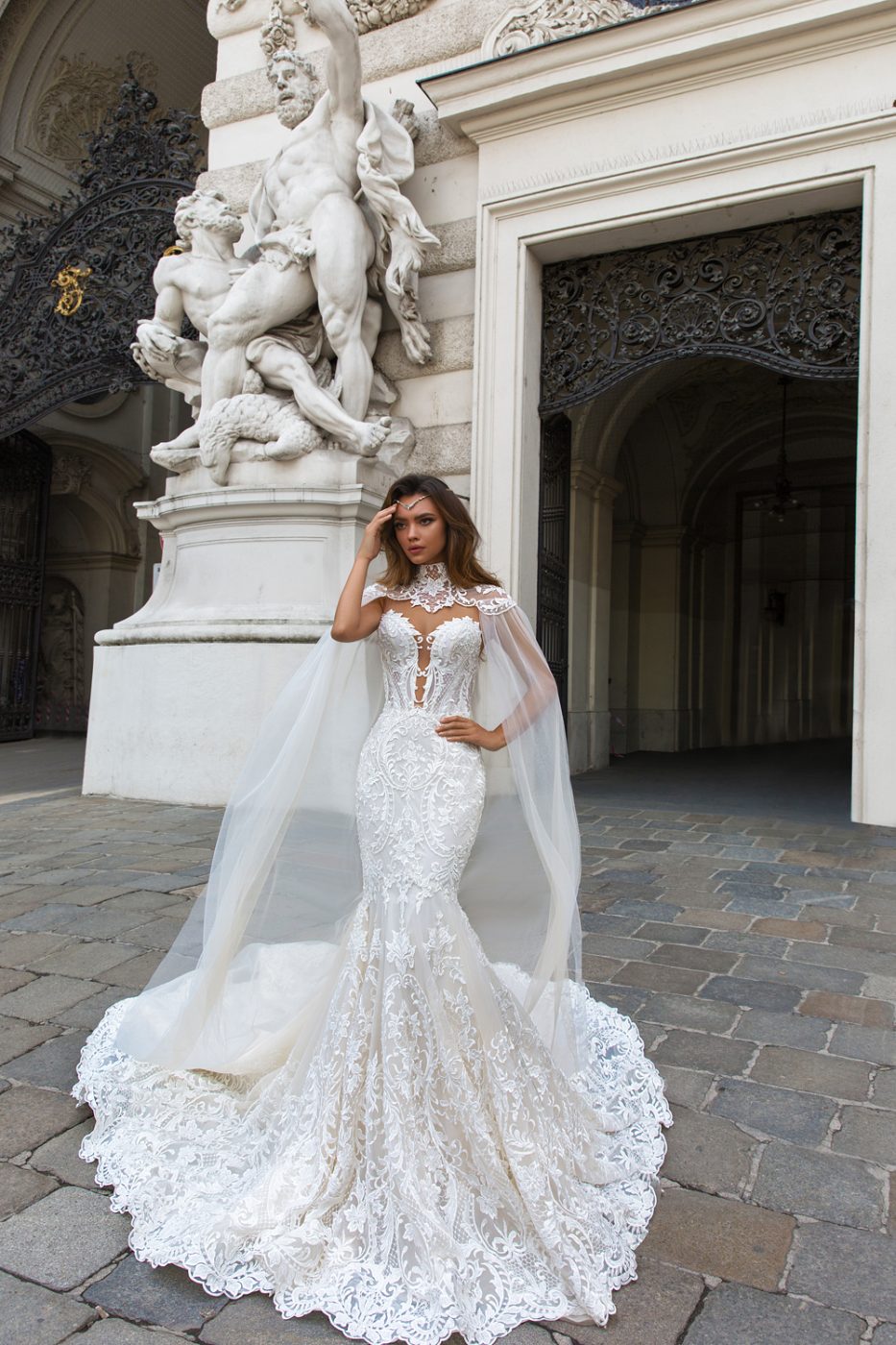 Cape Wedding Dress by Crystal Design Couture