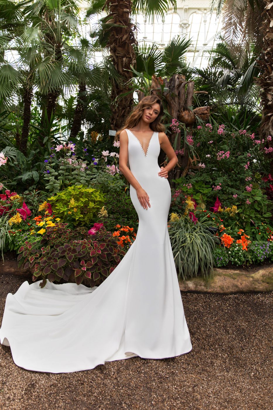 v neck sleeveless wedding gown by Crystal Design Couture