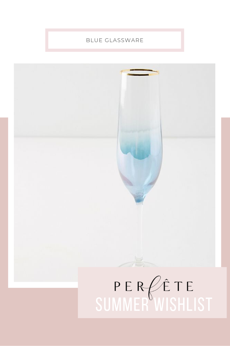 blue glassware - glasses - champagne flutes with gilded gold rims and ombre glass