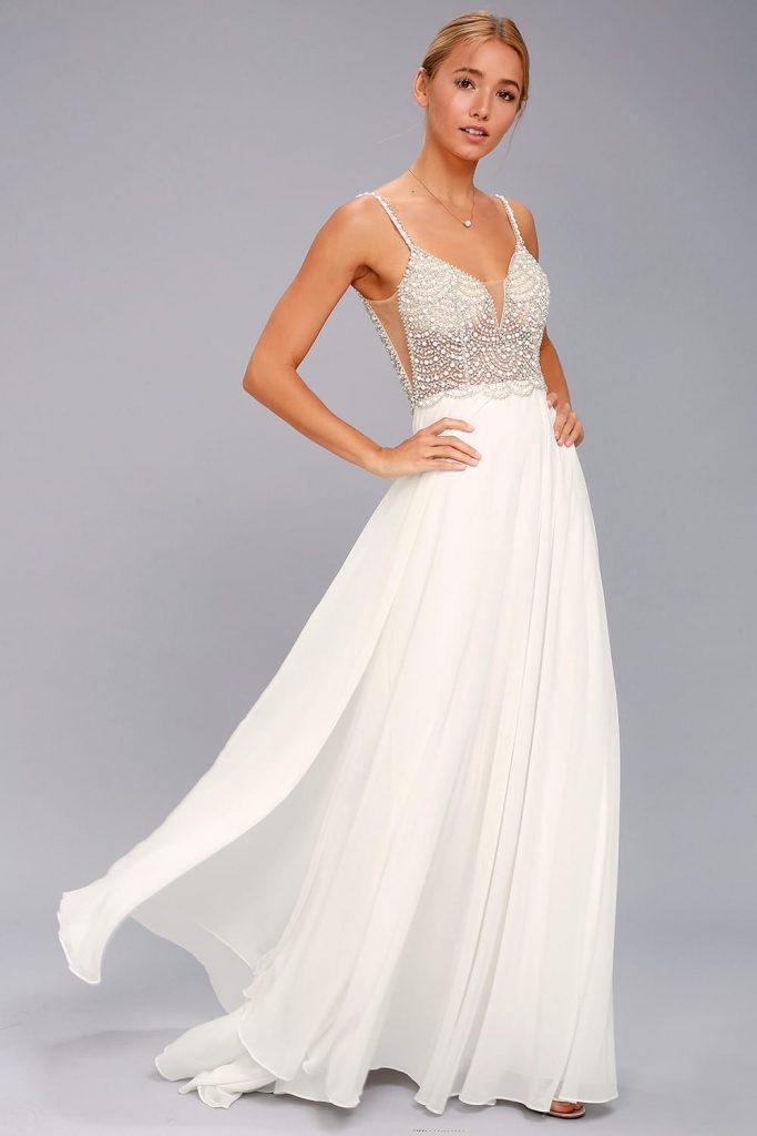 Embellished evening gown with illusion bodice. beaded. romantic. 