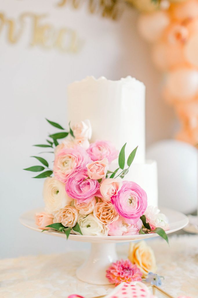 simple white cake with flowers