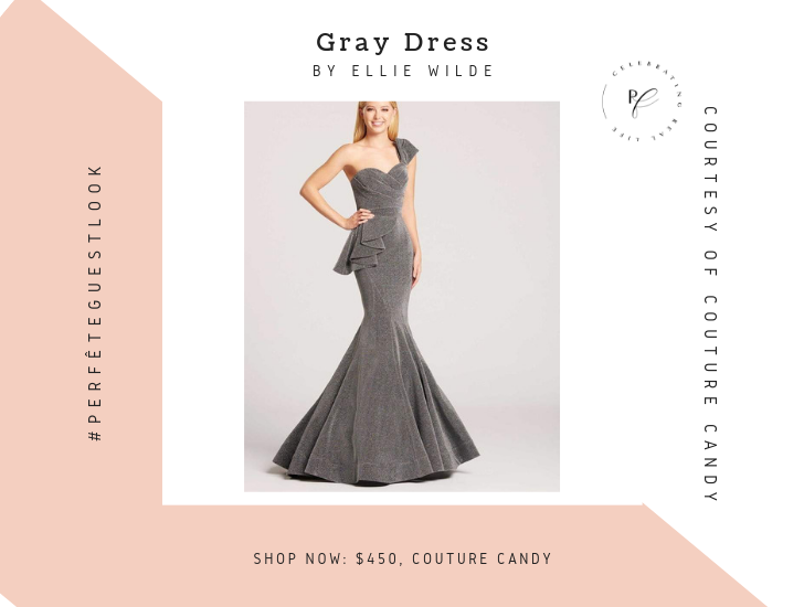 gray jersey shoulder sleeve long dress - chic wedding guest dresses and outfit inspiration and ideas