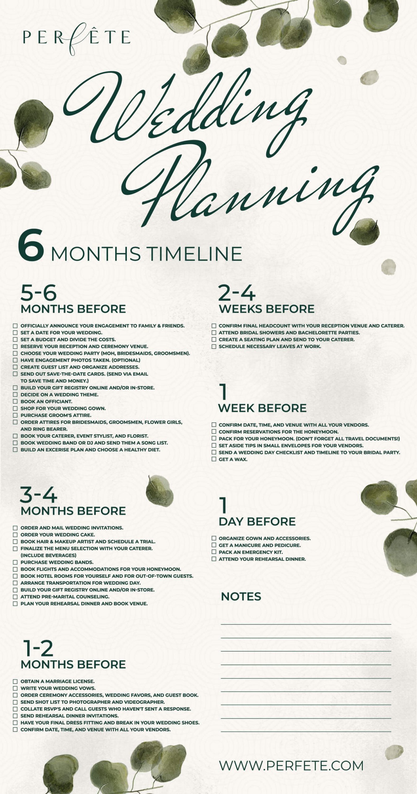 6 Month Wedding Planning Timeline Perfete