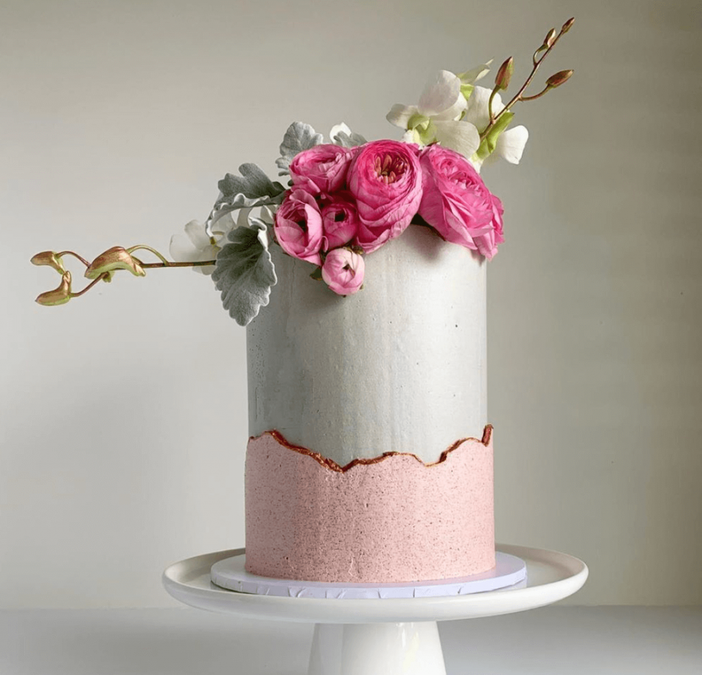 grey and pink cake