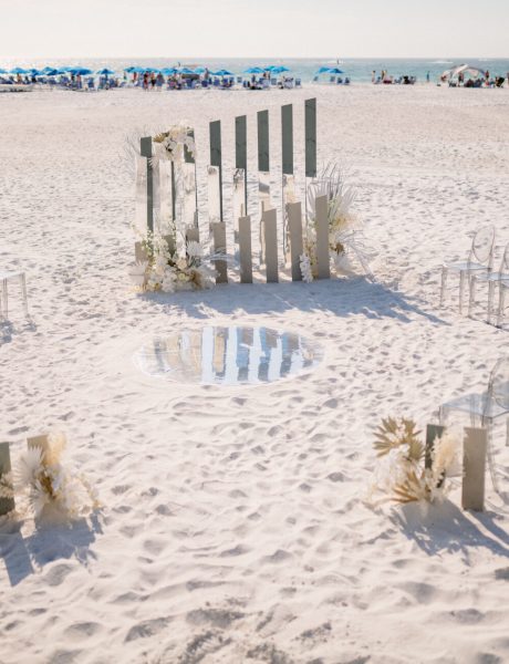 luxury beaching wedding seating in the round on the sand